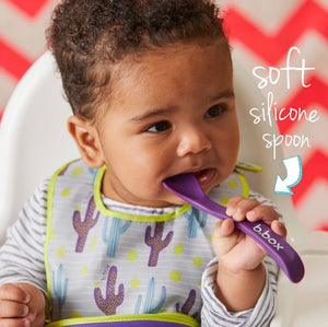 B.Box Travel Bib & Flexible Soft Bite Spoon Set - Pine Splice Yellow Grey - 593
