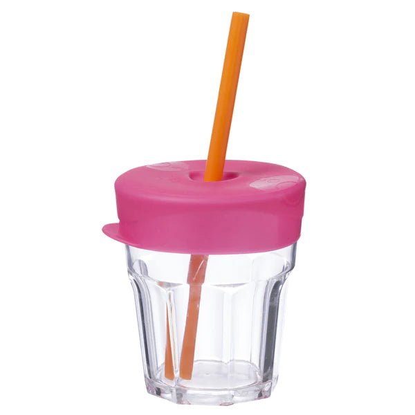 B.Box Universal Silicone Lid & Straw Travel Pack - Strawberry Shake Pink Orange - 536
