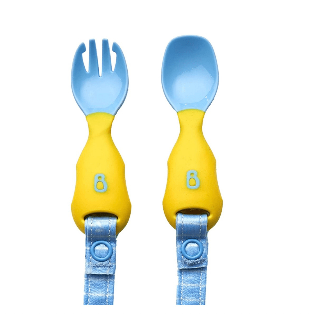Bibado Handi Cutlery- Attachable Weaning Cutlery Set Ducklings Pool Party Blue - BIB033