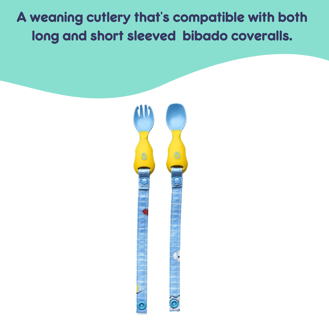 Bibado Handi Cutlery- Attachable Weaning Cutlery Set Ducklings Pool Party Blue - BIB033