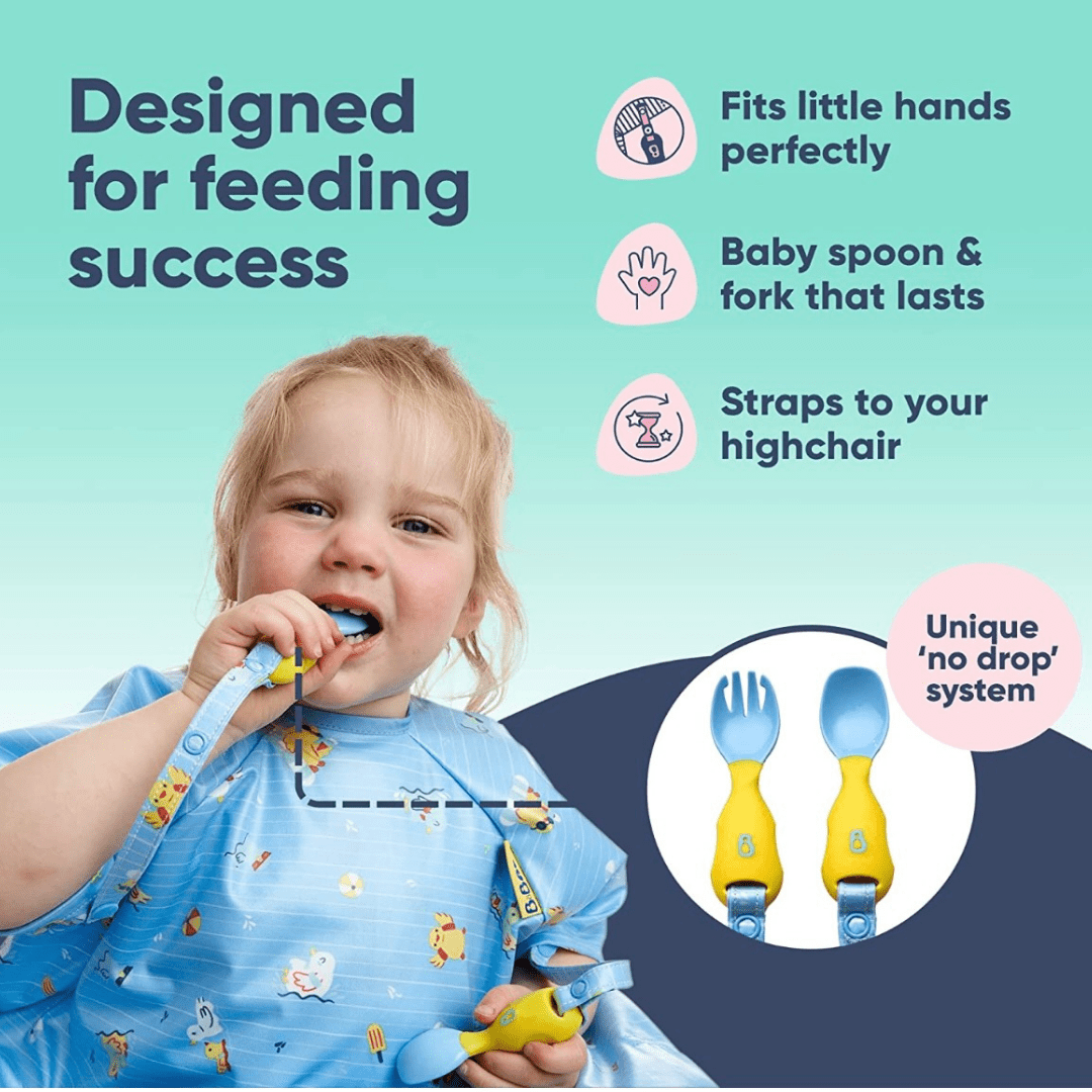 Bibado Handi Cutlery- Attachable Weaning Cutlery Set Ducklings Pool Party Blue - BIB033