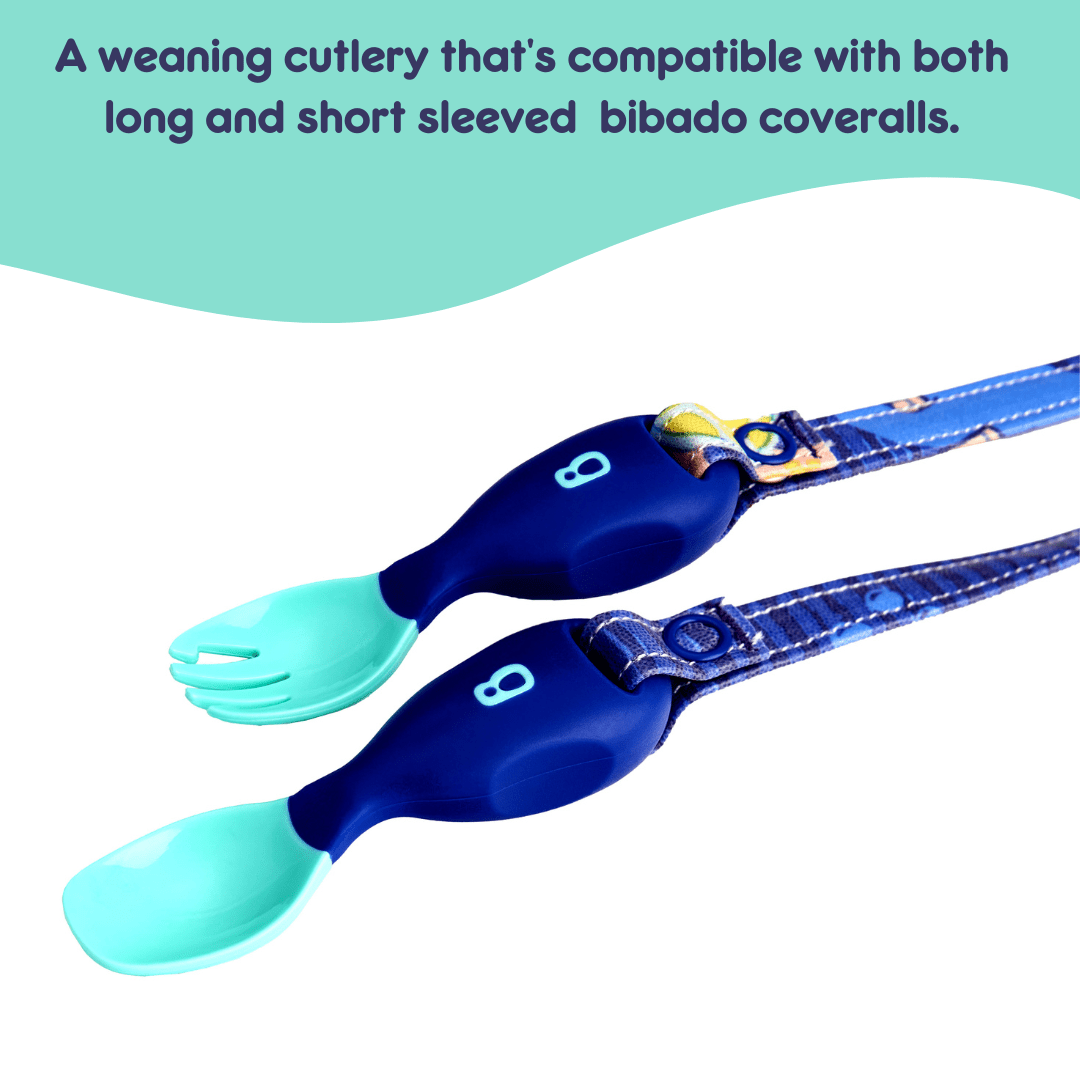 Bibado Handi Cutlery- Attachable Weaning Cutlery Set Oceans of Fun Dark Blue - BIB031