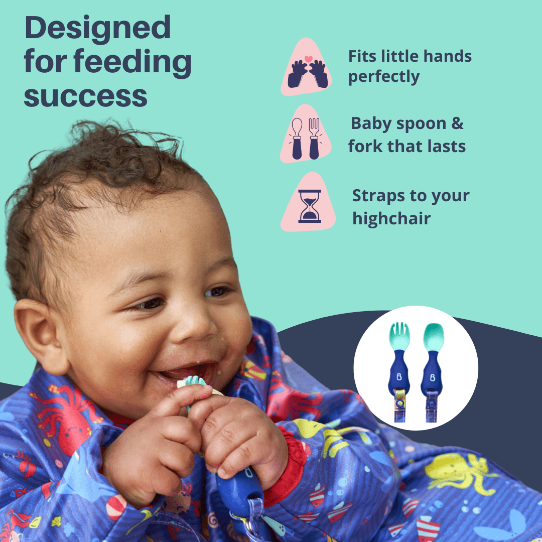 Bibado Handi Cutlery- Attachable Weaning Cutlery Set Oceans of Fun Dark Blue - BIB031