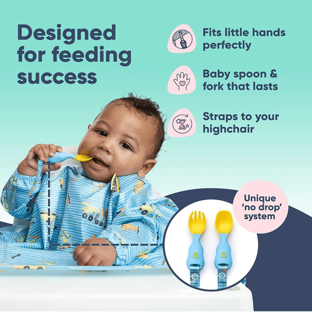 Bibado Handi Cutlery- Attachable Weaning Cutlery Set Speedy Dinos Turquoise - BIB032