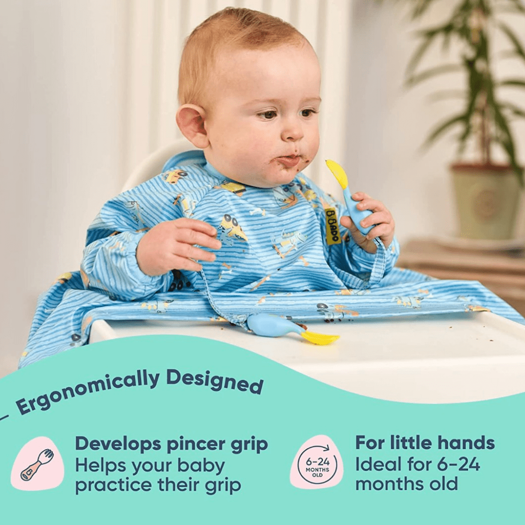 Bibado Handi Cutlery- Attachable Weaning Cutlery Set Speedy Dinos Turquoise - BIB032