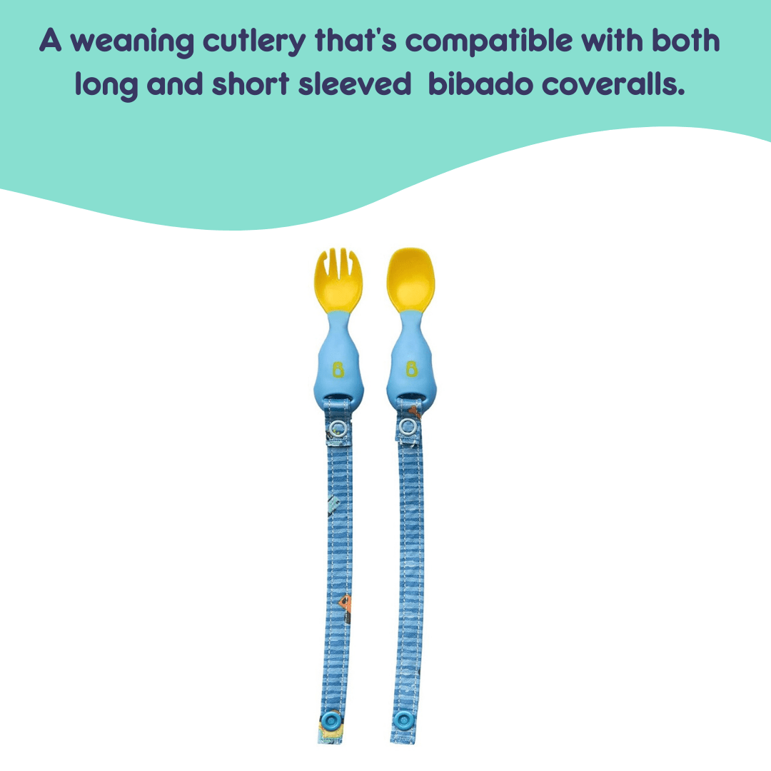 Bibado Handi Cutlery- Attachable Weaning Cutlery Set Speedy Dinos Turquoise - BIB032