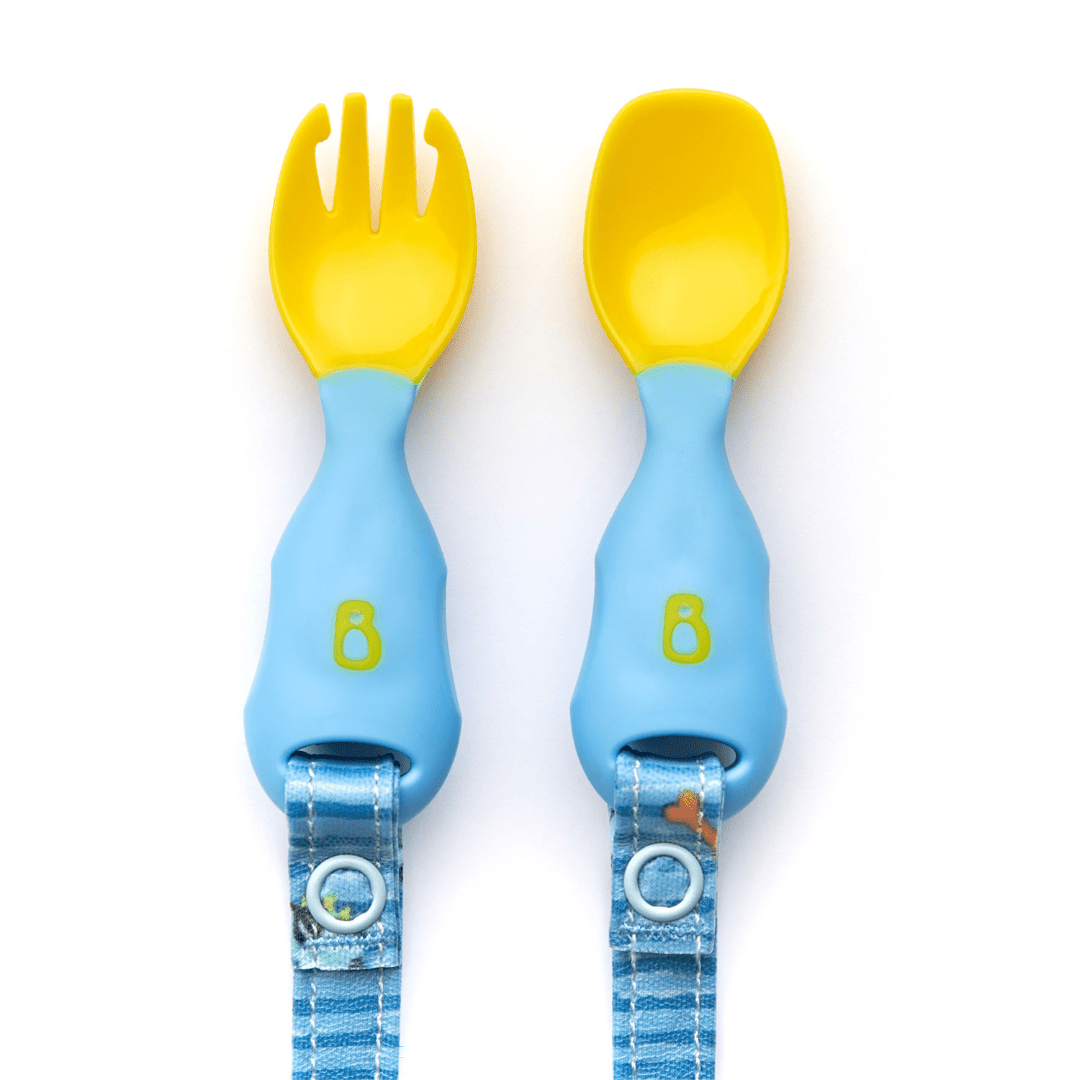 Bibado Handi Cutlery- Attachable Weaning Cutlery Set Speedy Dinos Turquoise - BIB032