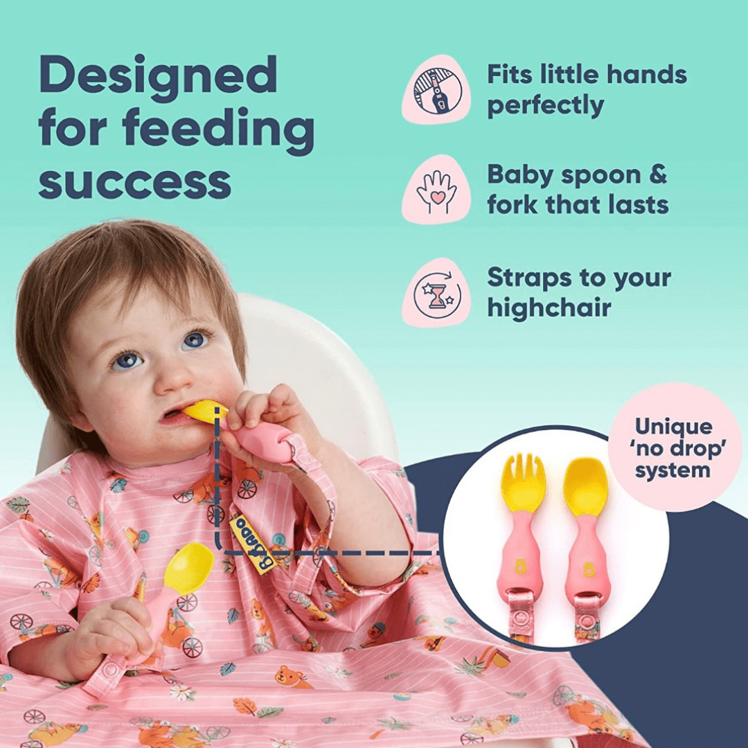 Bibado Handi Cutlery- Attachable Weaning Cutlery Set Teddy Bear Pink - BIB034