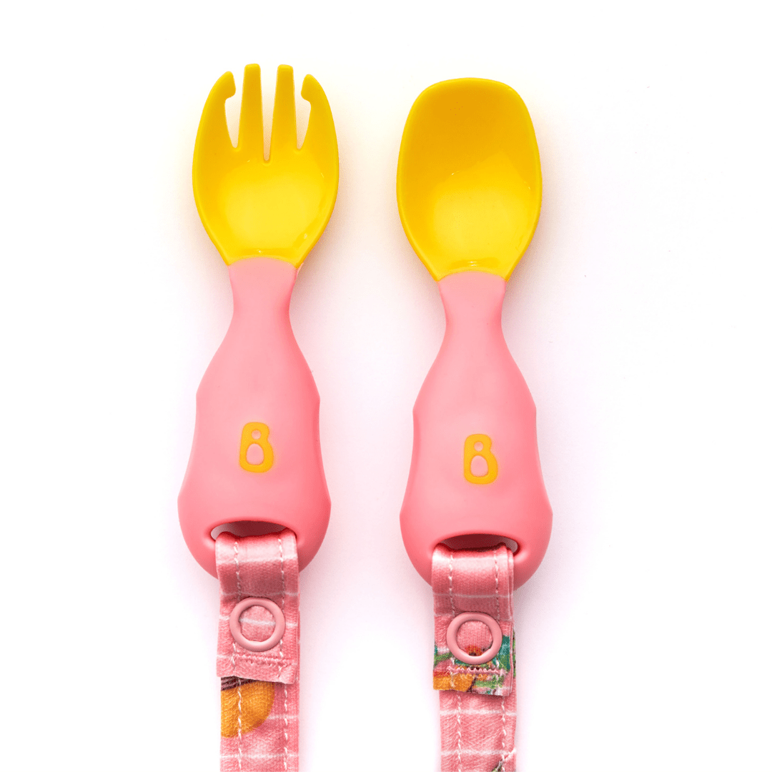 Bibado Handi Cutlery- Attachable Weaning Cutlery Set Teddy Bear Pink - BIB034