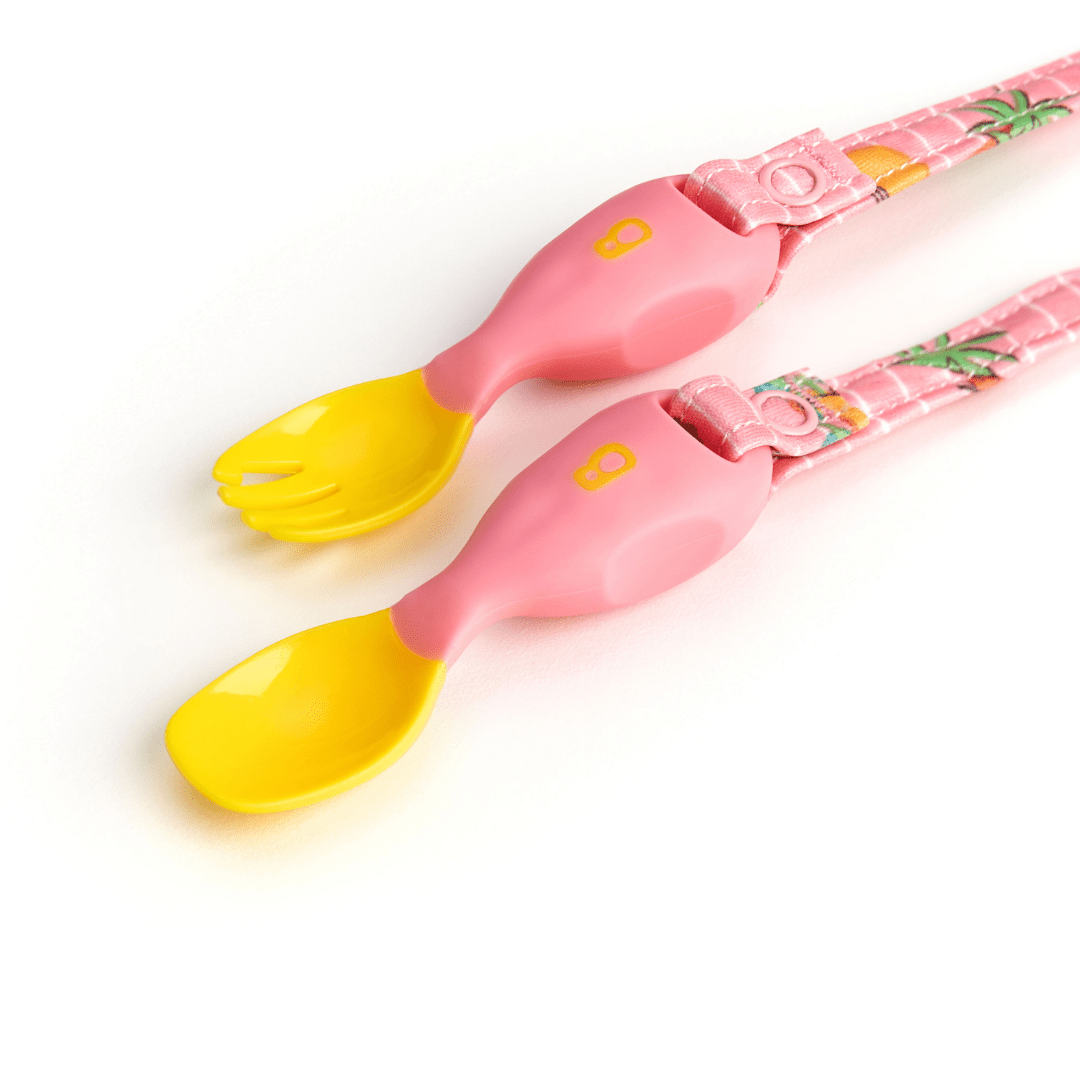 Bibado Handi Cutlery- Attachable Weaning Cutlery Set Teddy Bear Pink - BIB034