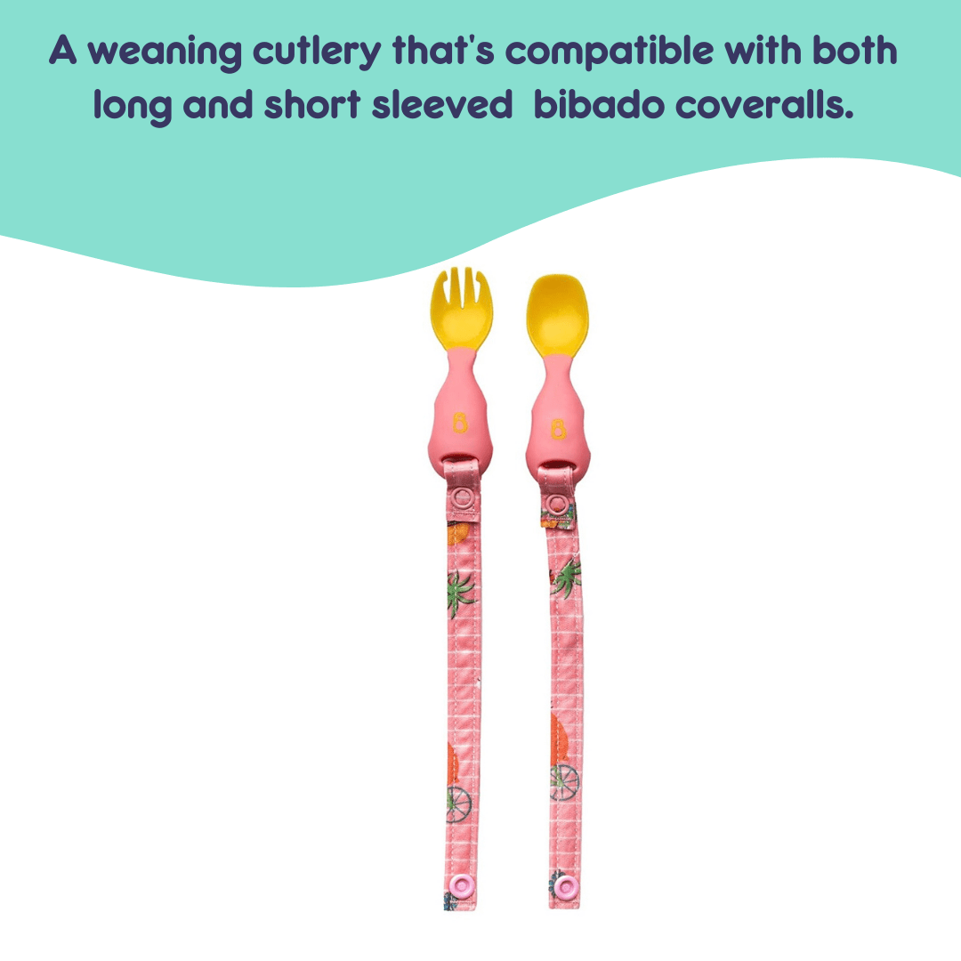 Bibado Handi Cutlery- Attachable Weaning Cutlery Set Teddy Bear Pink - BIB034