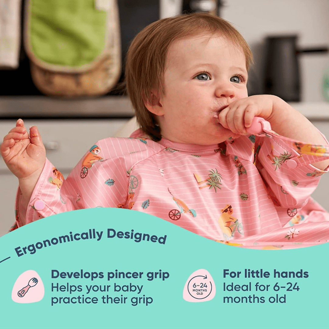 Bibado Handi Cutlery- Attachable Weaning Cutlery Set Teddy Bear Pink - BIB034