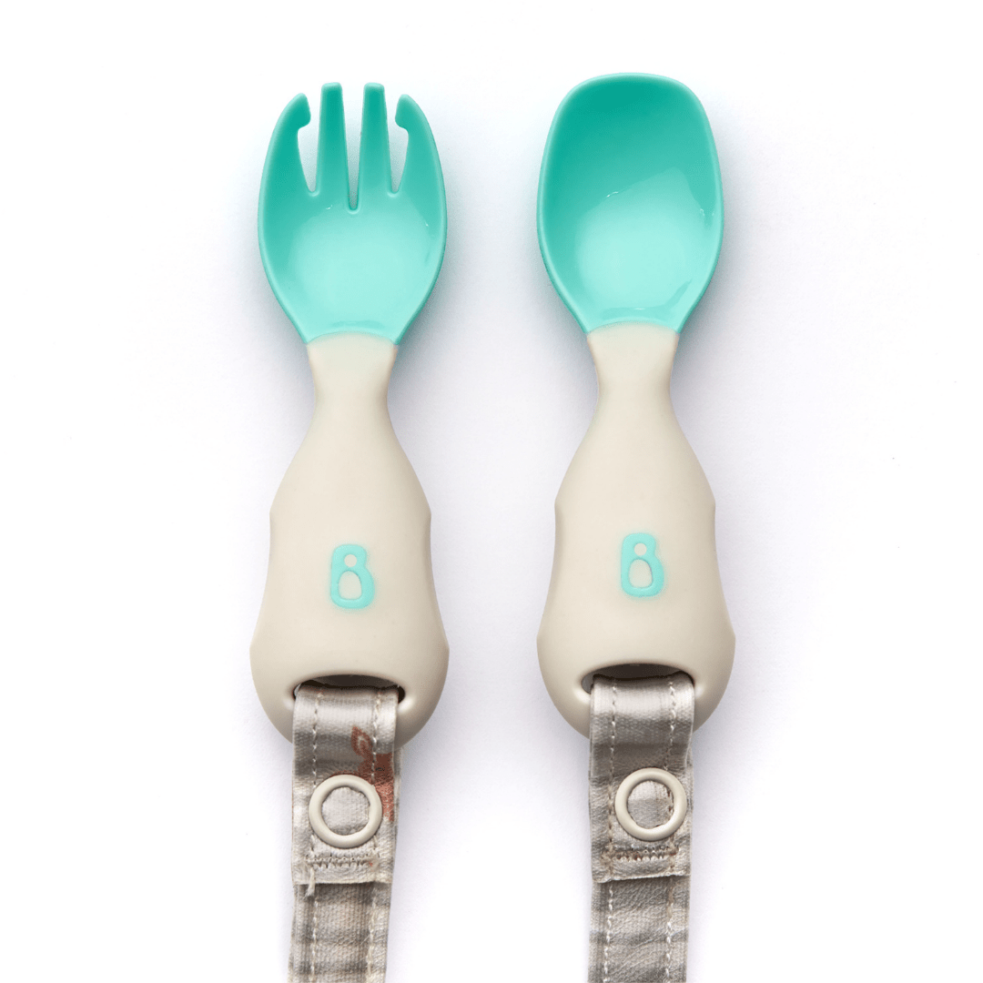 Bibado Handi Cutlery- Attachable Weaning Cutlery Set Woodland Friends Grey - BIB030