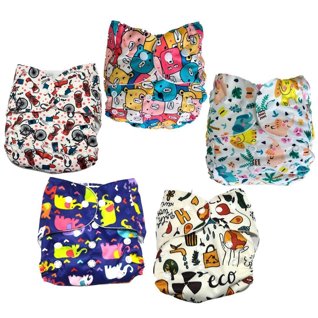 Combo of 5 Reusable Diapers - Option F - DPR-5-BTEHR-3-3
