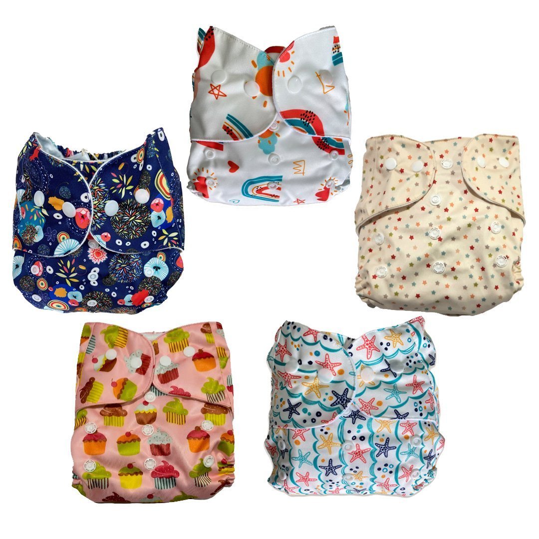 Combo of 5 Reusable Diapers - Option I - DPR-5-RCSCR-3-3