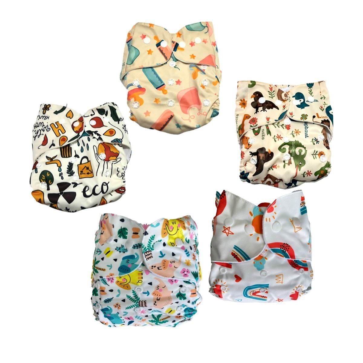 Combo of 5 Reusable Diapers - Option M - DPR-5-BEJRT-3-3