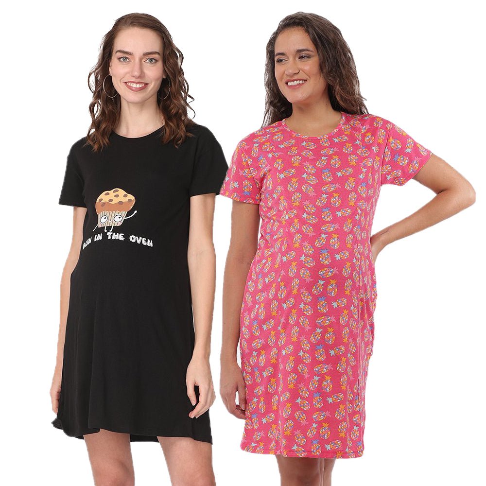 Combo Of Lookin' Pine & Bun In The Oven Maternity T-Shirt Dress - NW2-LPBIO-S