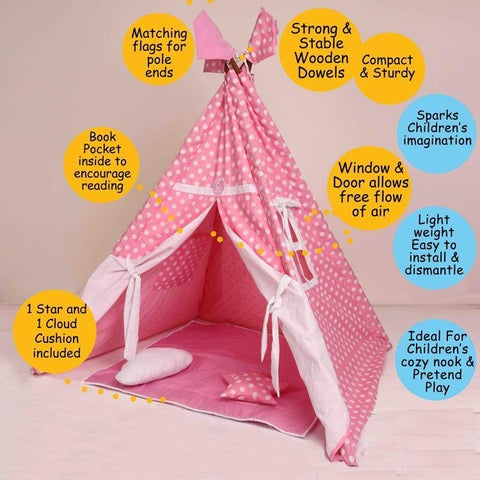 CuddlyCoo TeePee Tent Set- Baby Pink - TEEPEEBSPATBP