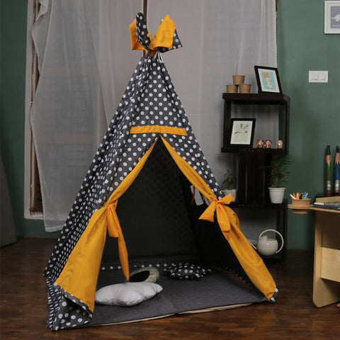 CuddlyCoo TeePee Tent Set - Grey Polka - TEEPEEBSPATGP