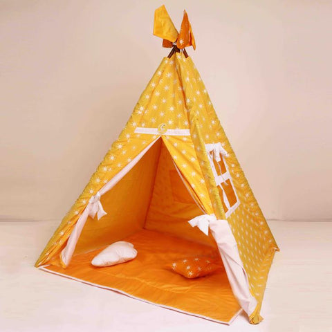 CuddlyCoo TeePee Tent Set - Mustard Sun - TEEPEEBSPATMS
