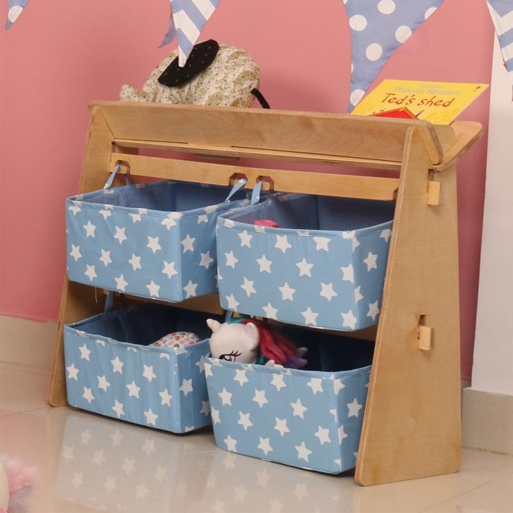 CuddlyCoo Toy Organizer with Book Shelf - Baby Blue - TOYORGWITHBOOKSHELFBB