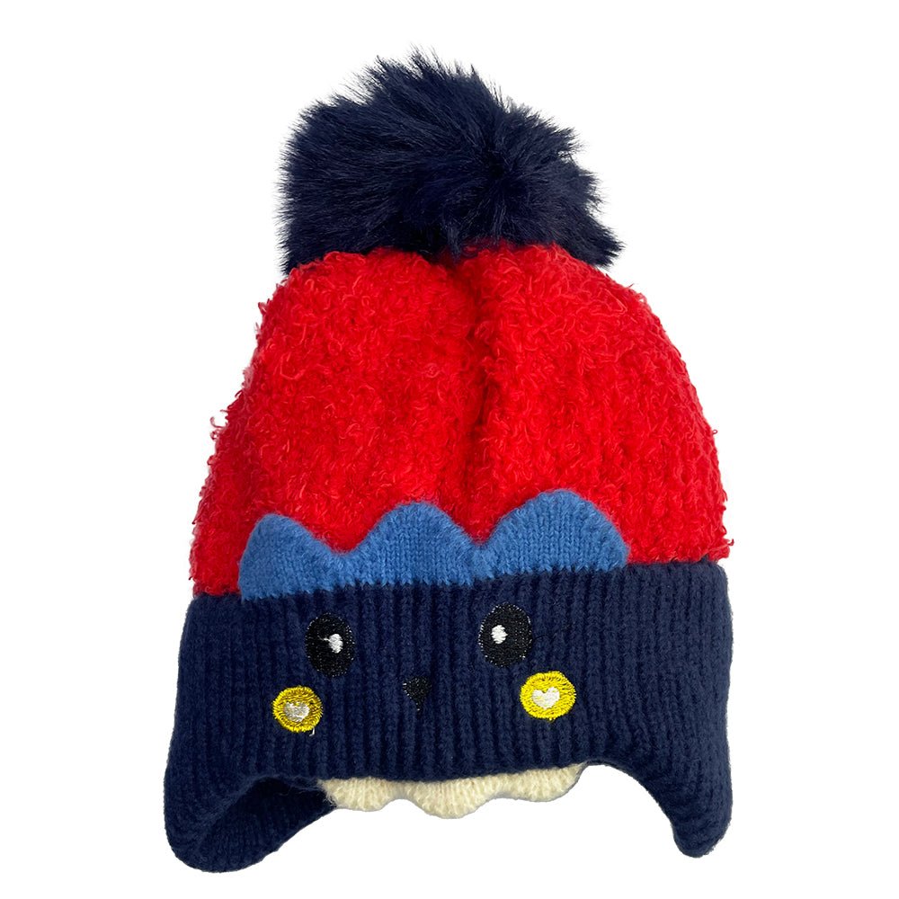 Cutie Bear Baby Knitted Cap With Faux Fur- Navy - WNCP-LS-CTBNVY
