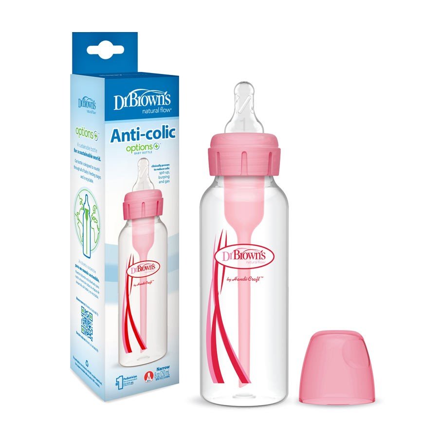 Dr. Browns 8 oz/250 ml PP Narrow Bottle, 1 Pack- Pink - DBSB81305-INA