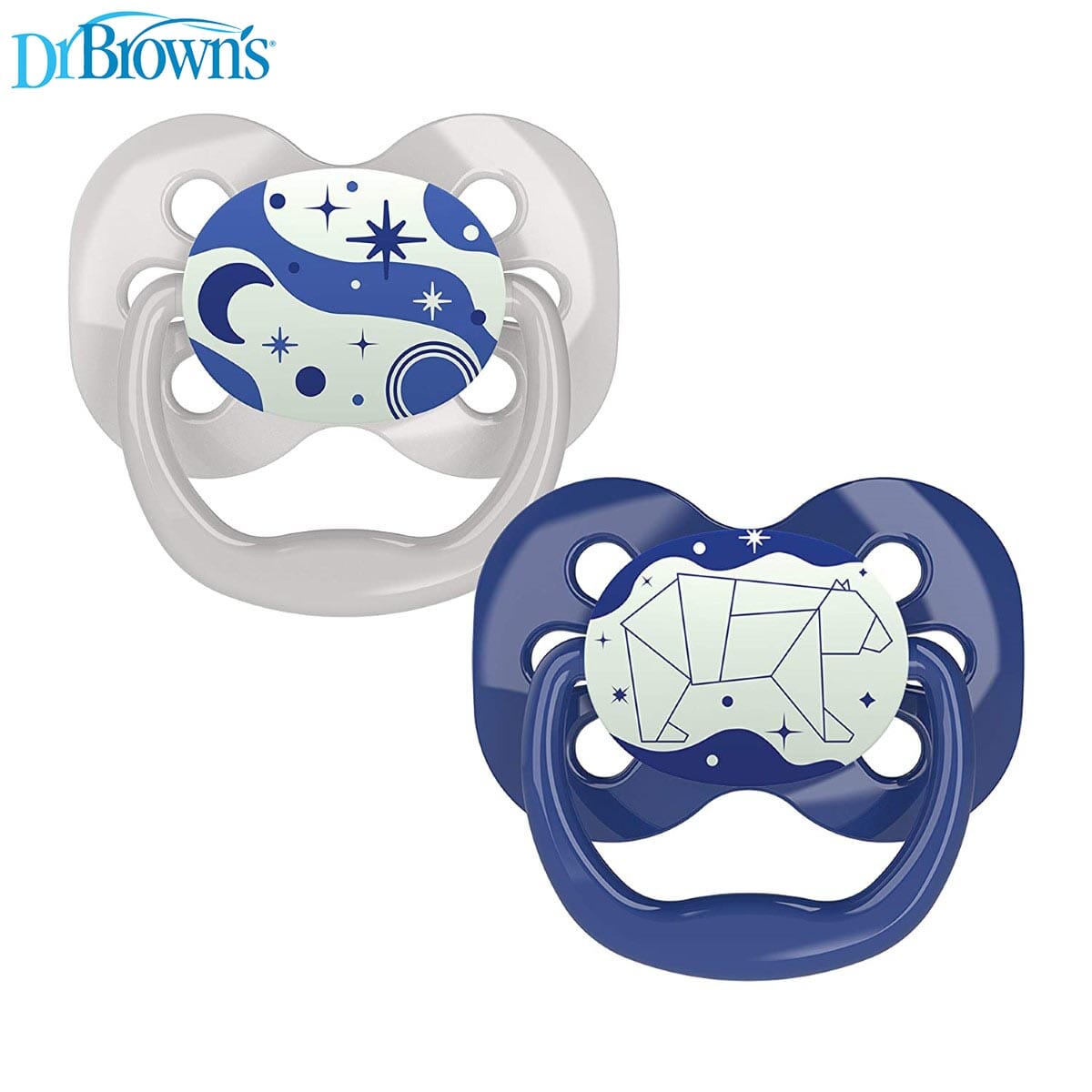 Dr. Browns Advantage Pacifiers, Stage 1, Glow in the Dark, Pack of 2 - Blue - DBPA12004-INTL