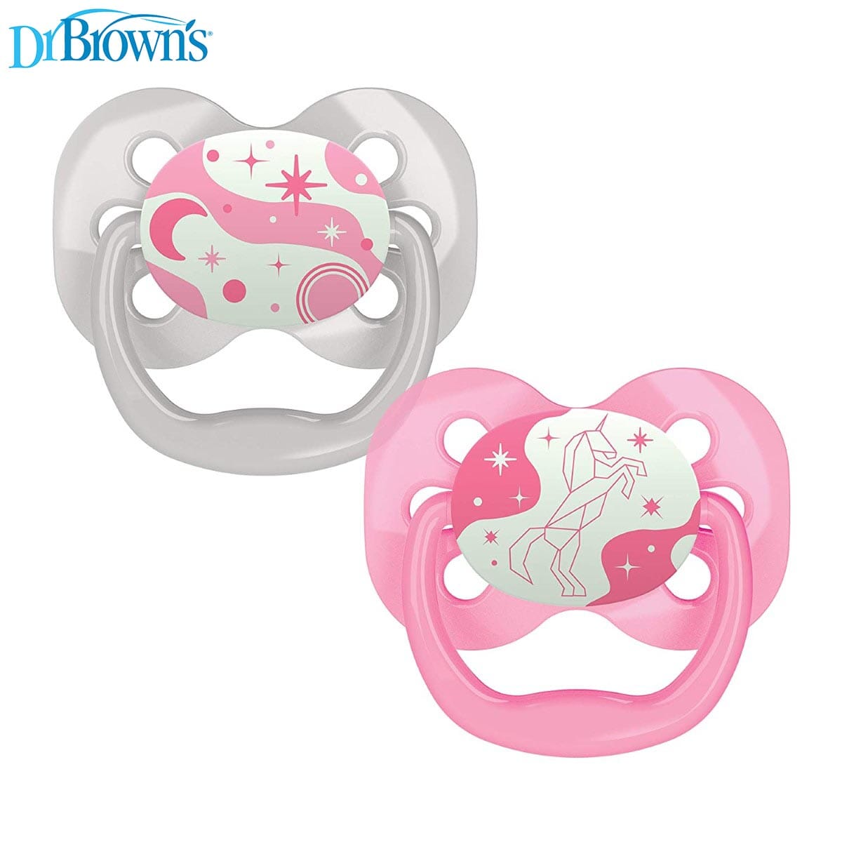 Dr. Browns Advantage Pacifiers, Stage 1, Glow in the Dark, Pack of 2 - Pink - DBPA12003-INTL