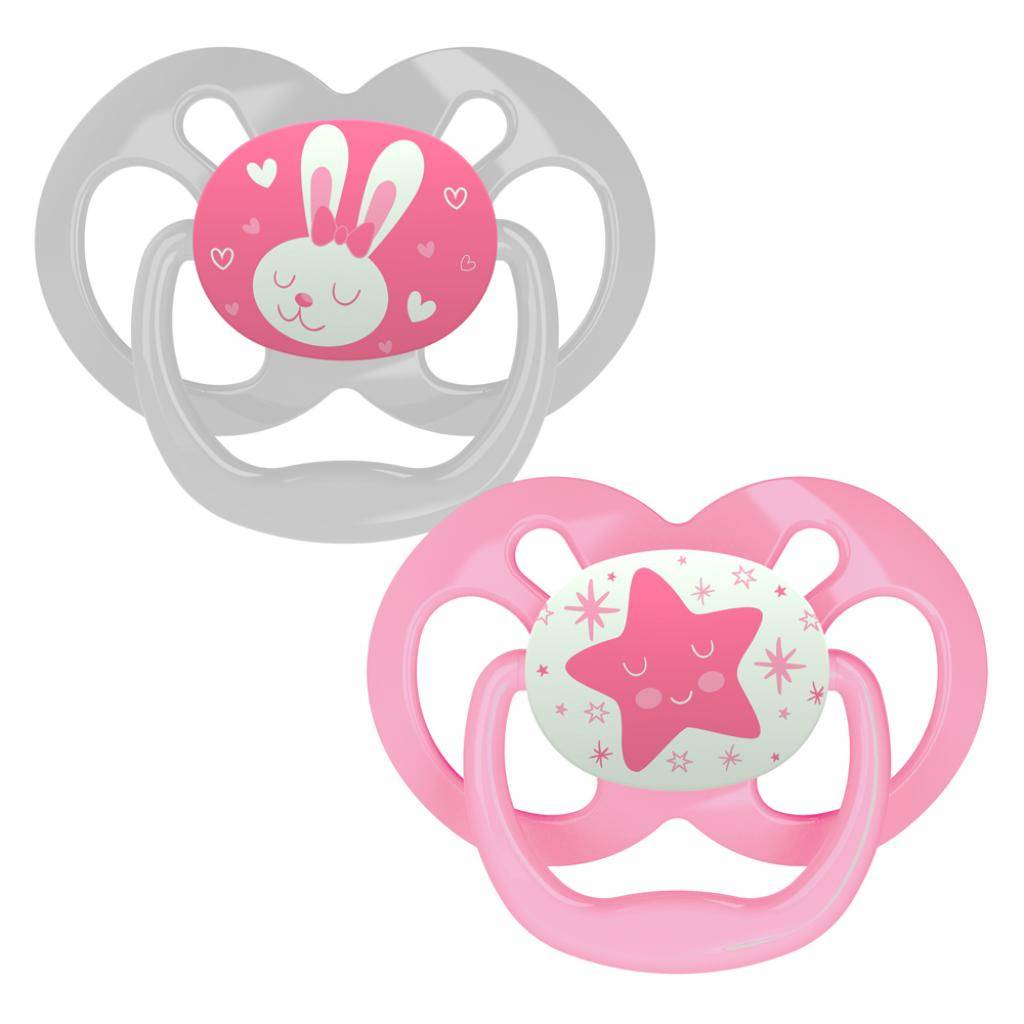 Dr. Browns Advantage Pacifiers, Stage 2, Glow in the Dark, Pack of 2 - Pink - DBPA22003-INTL