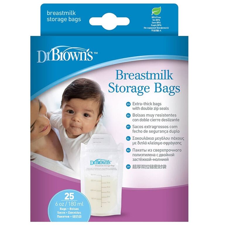 Dr. Browns Breastmilk Storage Bags, 25-Pack- Transparent - DBS4005-IT
