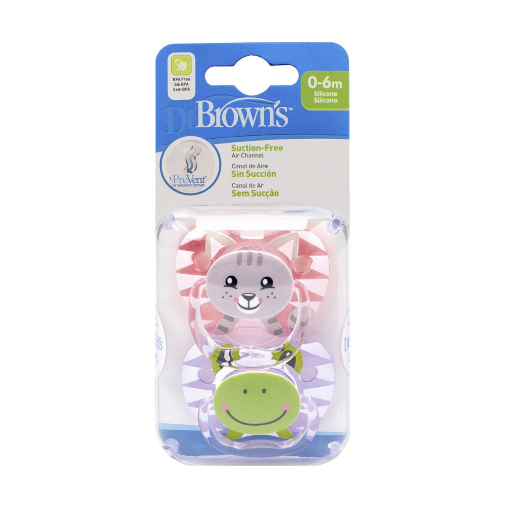Dr. Browns PreVent Printed Shield Soother - Stage 1, Pack of 2 - Pink & Gray - DBPV12014-SPX