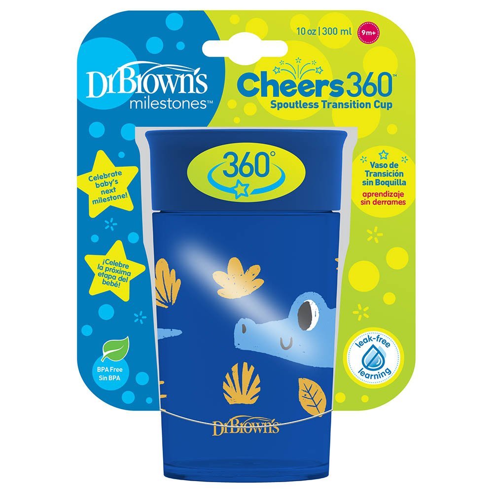 Dr. Browns Smooth Wall Cheers360 Cup, 10 oz/300 mL - Blue Deco - DBTC01094