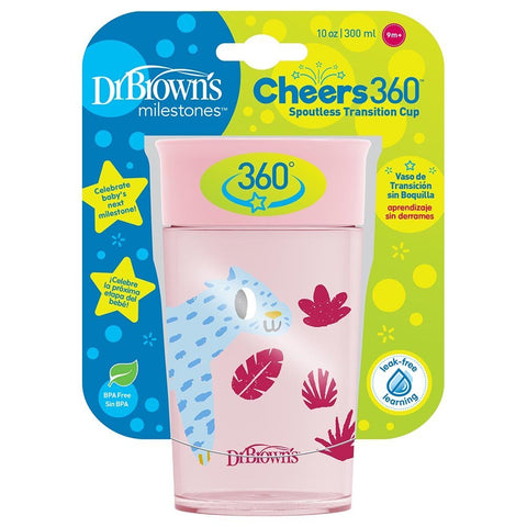 Dr. Browns Smooth Wall Cheers360 Cup, 10 oz/300 mL - Pink Deco - DBTC01093