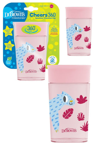 Dr. Browns Smooth Wall Cheers360 Cup, 10 oz/300 mL - Pink Deco - DBTC01093