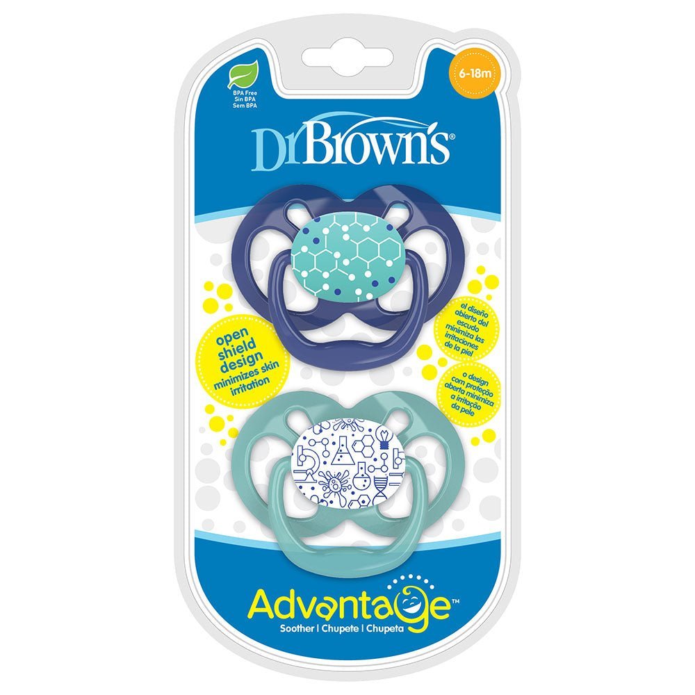 Dr. Browns Advantage Pacifiers, Stage 2, Pack of 2 - Blue Chemistry - DBPA22002-INTLX