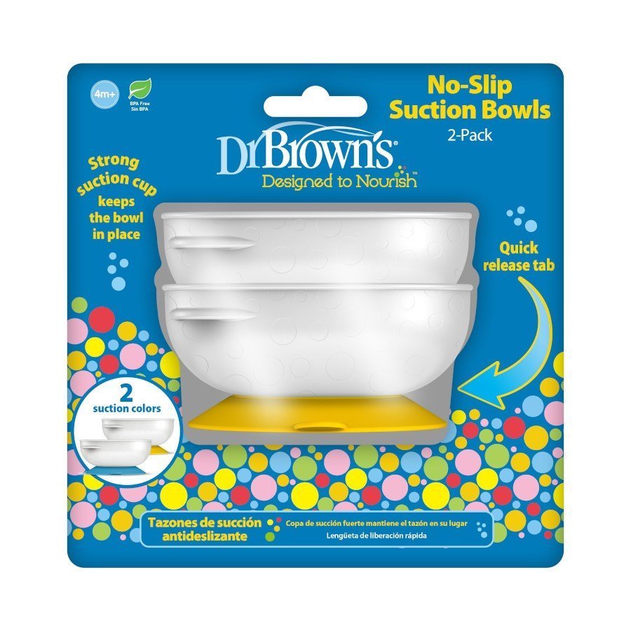 Dr. Browns No-Slip Suction Bowls 2-Pack- Blue & Yellow - DBTF019