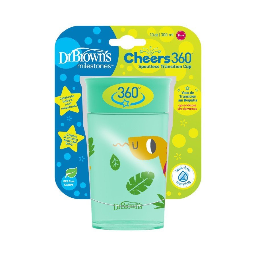 Dr. Browns Smooth Wall Cheers360 Cup, 10 oz/300 mL - Green Deco - DBTC01095