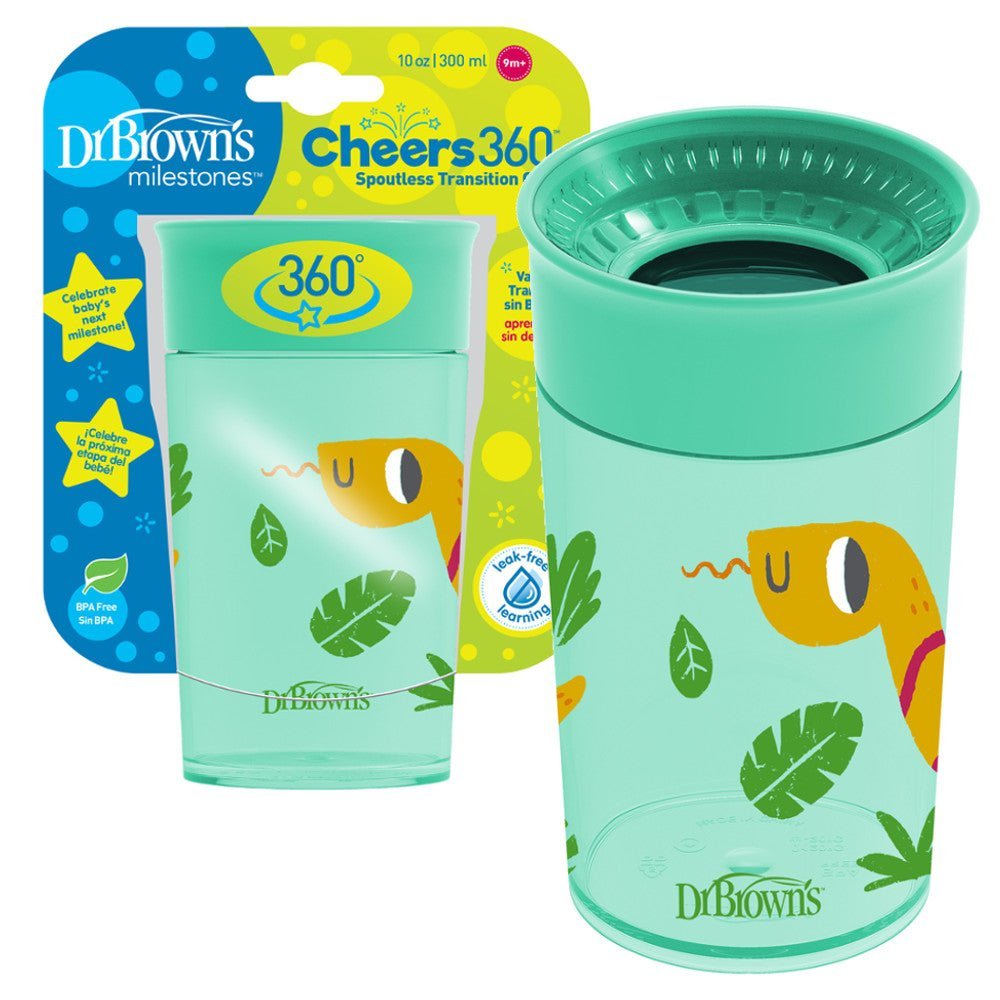 Dr. Browns Smooth Wall Cheers360 Cup, 10 oz/300 mL - Green Deco - DBTC01095