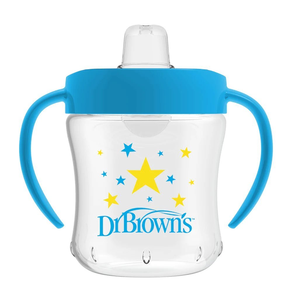 Dr. Browns Soft-Spout Transition Cup w/ Handles- Blue Deco - DBTC61004-INTL