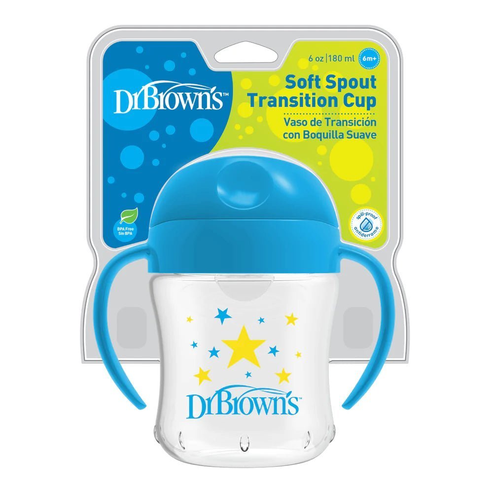 Dr. Browns Soft-Spout Transition Cup w/ Handles- Blue Deco - DBTC61004-INTL