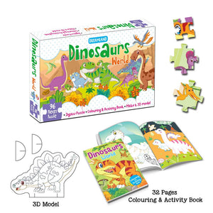 Dreamland Publications Dinosaurs World Jigsaw Puzzle For Kids | With Coloring And 3D Model - 9788194136880