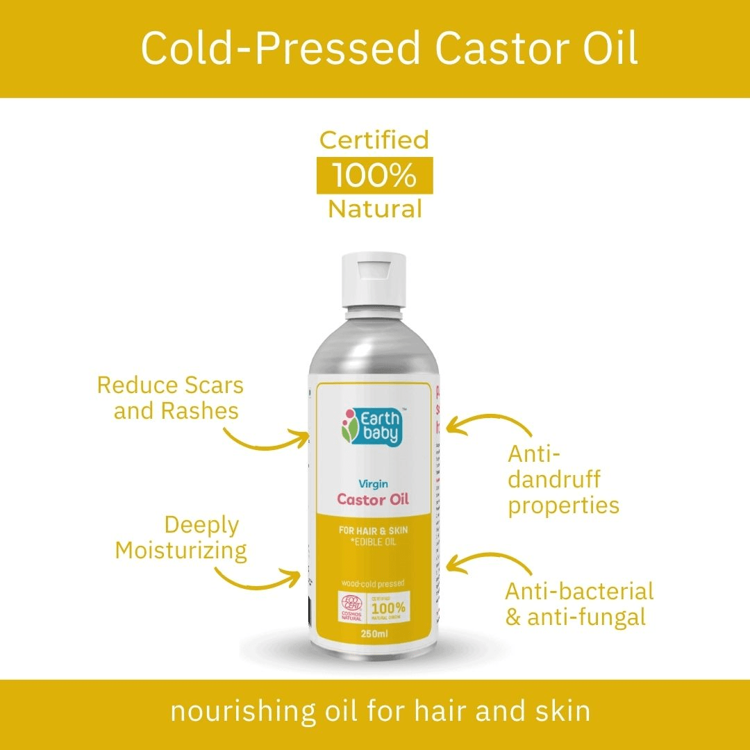 EarthBaby 100% Natural Origin Cold Pressed Castor Oil for hair growth and body massage (250 ml) - SC1004
