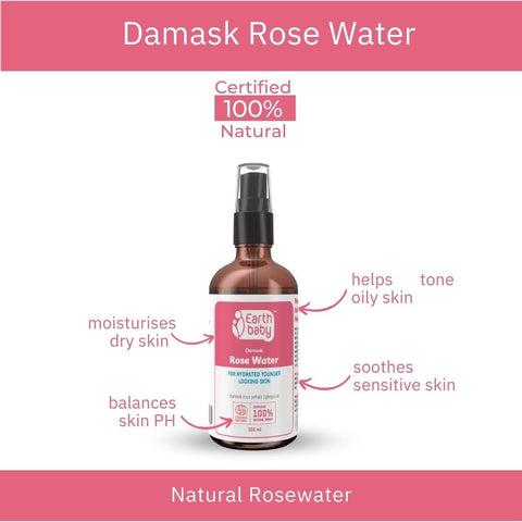 EarthBaby 100% Natural origin Damask Rose Water Spray for Face and Body (100 ml) - SC1005