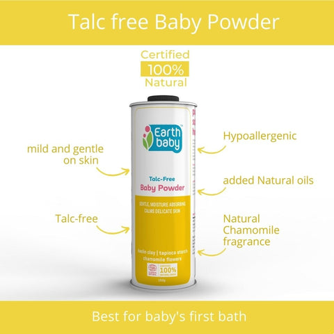 EarthBaby 100% Natural Talc Free Baby Powder, Goodness of Tapioca, Corn, Chamomile, Jojoba, Coconut and Olive Oil (150 g) - SC1111
