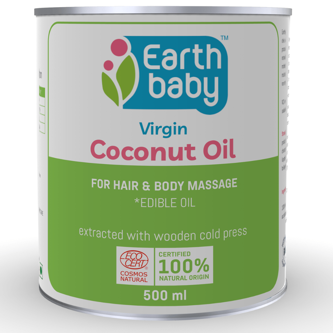 EarthBaby 100% Natural Virgin Coconut Oil for Hair & Body Massage, Cooking and Oil Pulling (500 ml) - 3-1001