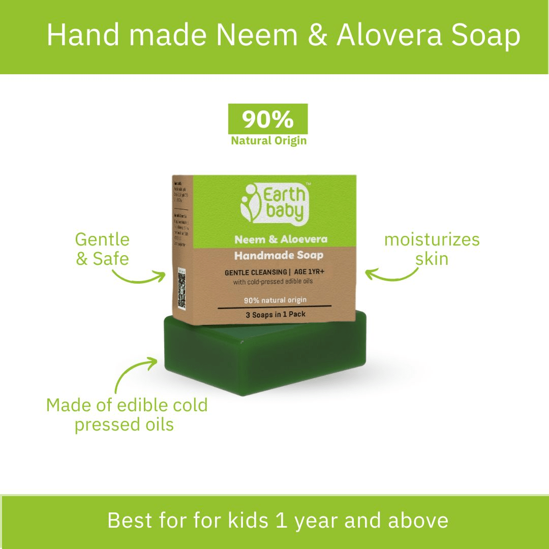 EarthBaby Handmade Neem & Aloe Vera Soap (Pack of 3) - 3-1005-3