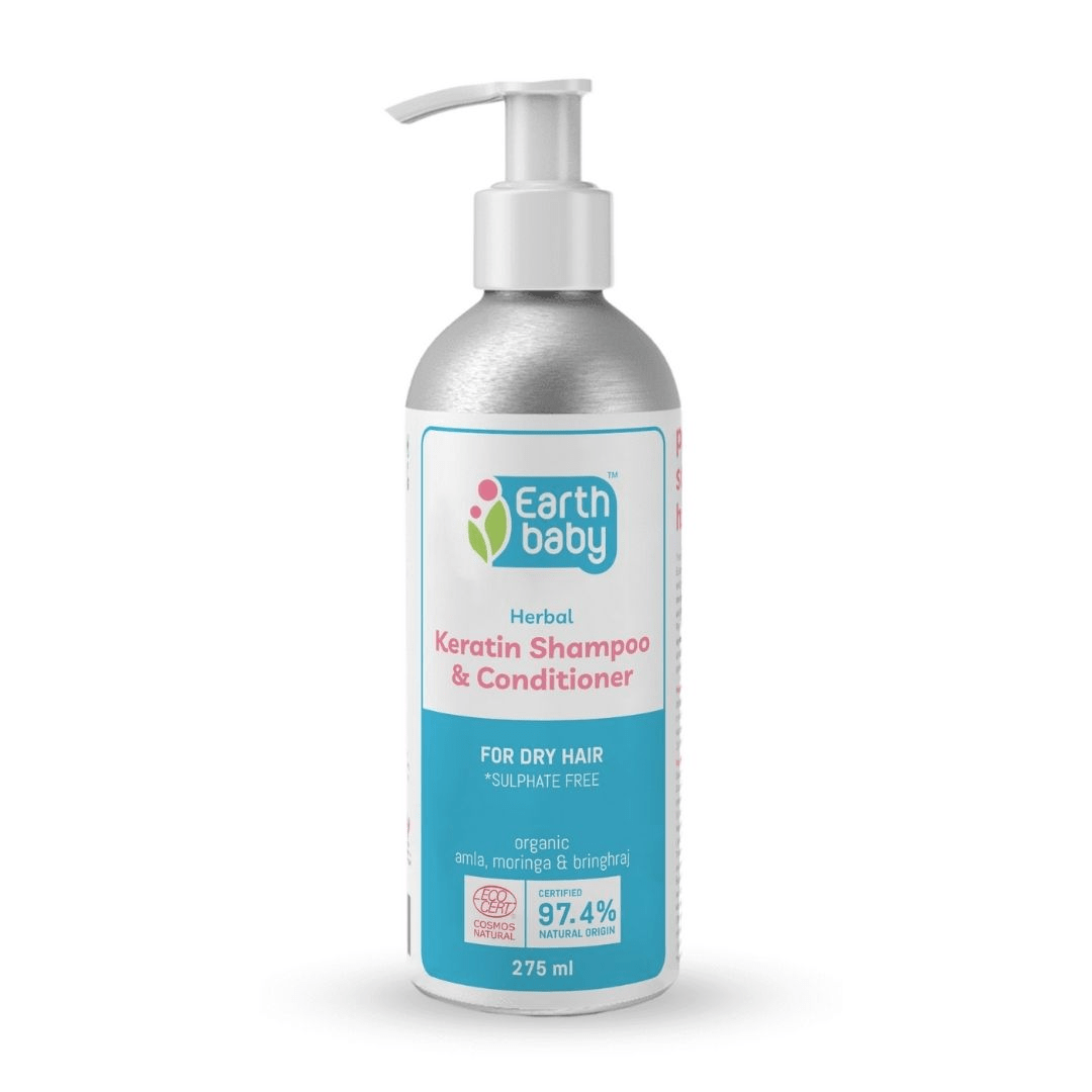 EarthBaby herbal keratin shampoo for dry and brittle hair - Men & Women, with Moringa, Bringhraj, Brahmi & Amla, fortified with Keratin | no SLS &SLES - SC1020