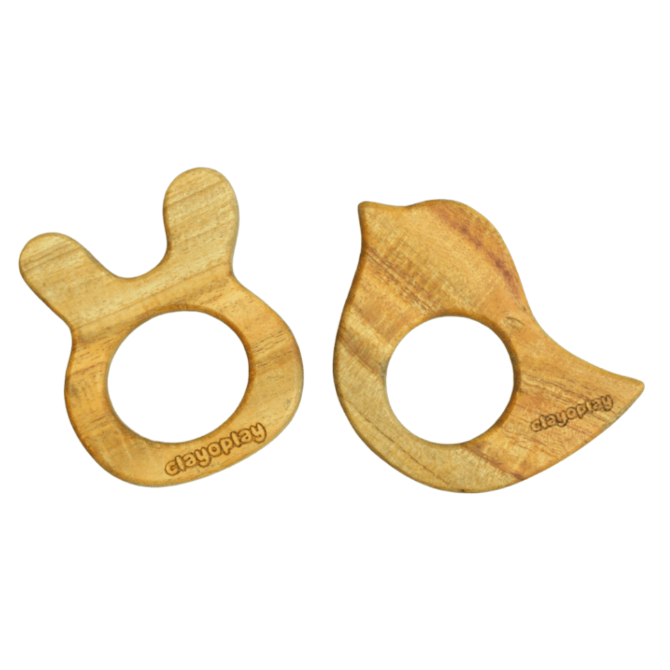 Earthytweens Neem Wood Teethers Set Of 2 (Bird+Bunny) - ET81