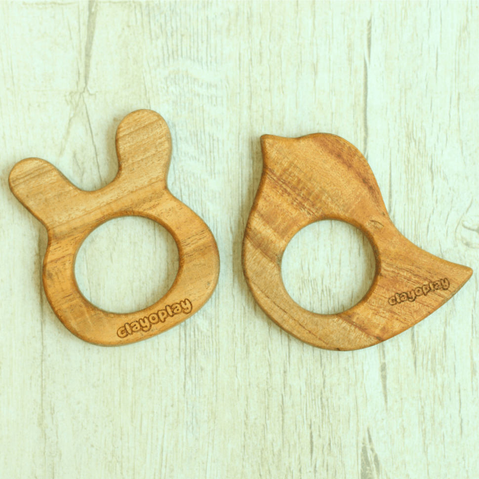 Earthytweens Neem Wood Teethers Set Of 2 (Bird+Bunny) - ET81